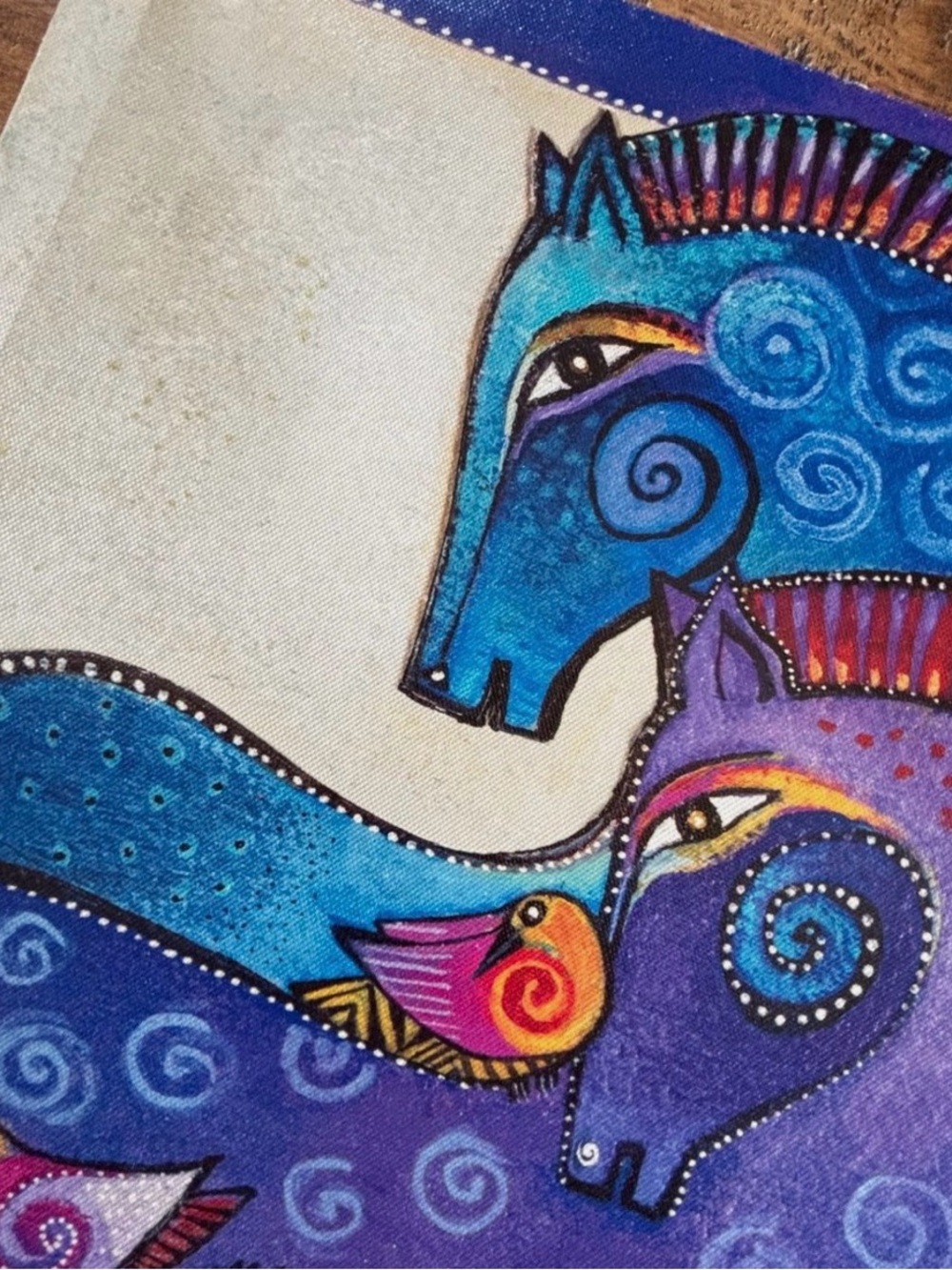 Laurel Burch Mares Vibrant Blue & Purple Horse Art Duo Canvas - Picture 6 of 7